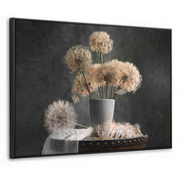 LEINWAND Bilder mit Rahmen - Blumensamen - Löwenzahn - Vase - Stilleben - Blumenstrauß - 80x60 - Dunkelgrau, Textil (80/60cm) - MuchoWow