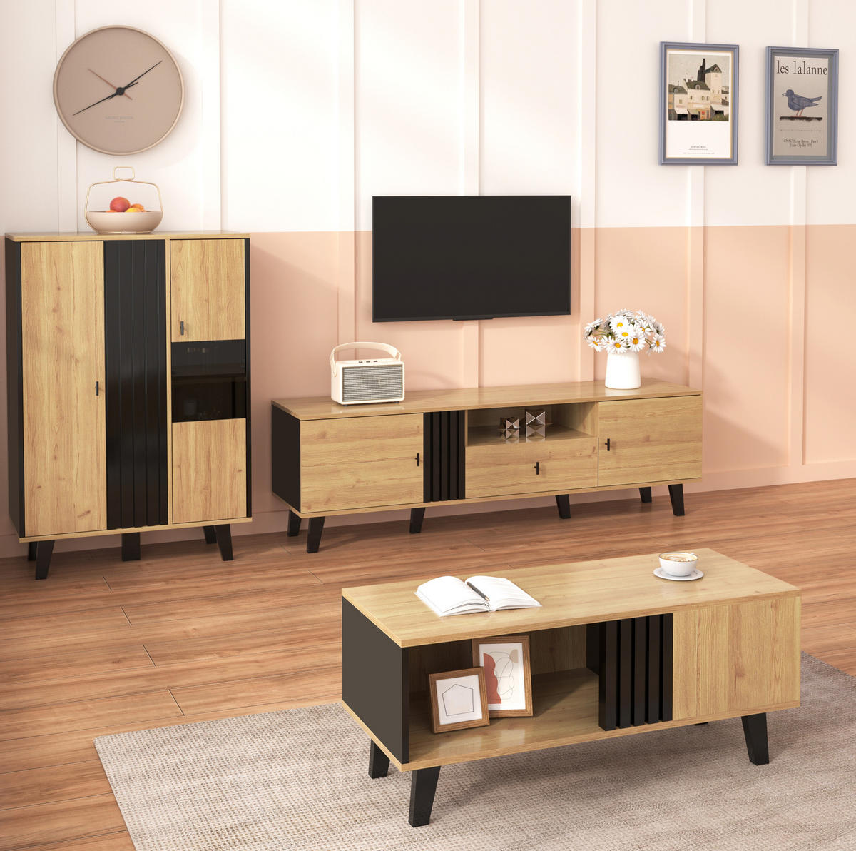 TV-SCHRANK mit Holz- und Schwarzdesign 170/40/50.5 cm - Naturfarben, Holzwerkstoff (170/50.5/40cm) - Redom