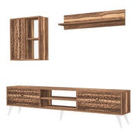 ANBAUWAND Leka 3-tlg - Nussbaumfarben/Weiß, Holzwerkstoff (29.5/48/180cm) - [en.casa]