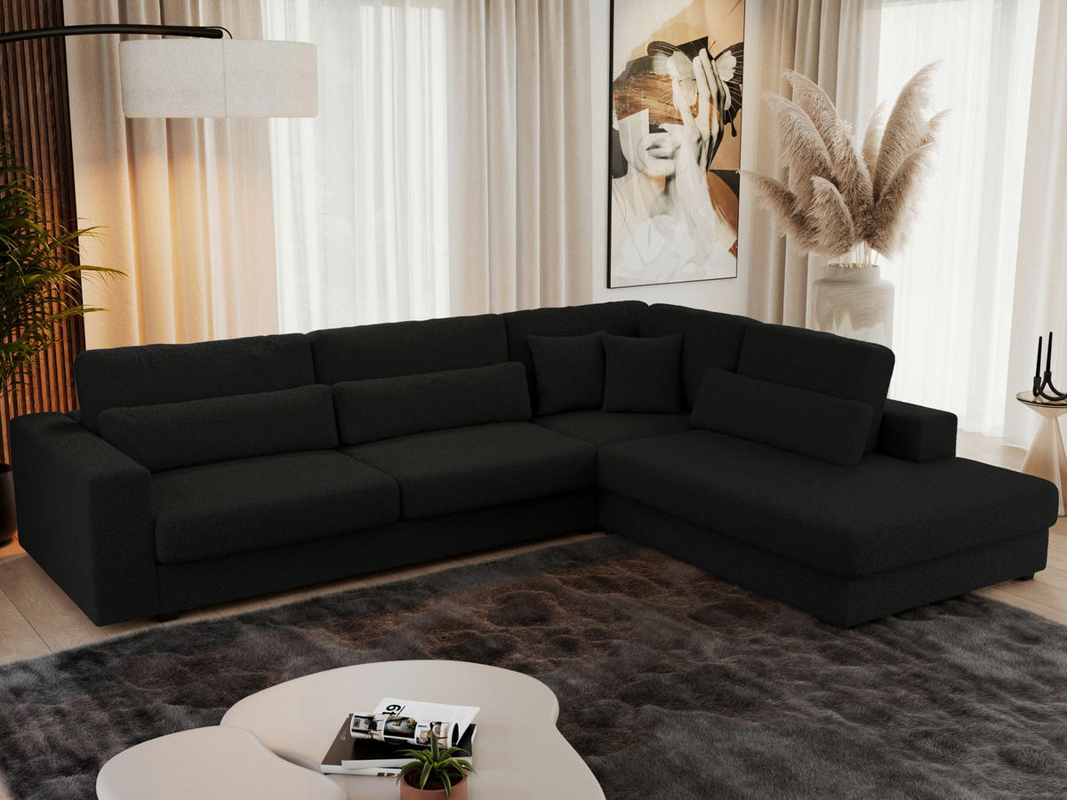 ECKSOFA Savona Schwarz Boucle - rechts - Schwarz, Kunststoff/Textil (249/316cm) - MKS
