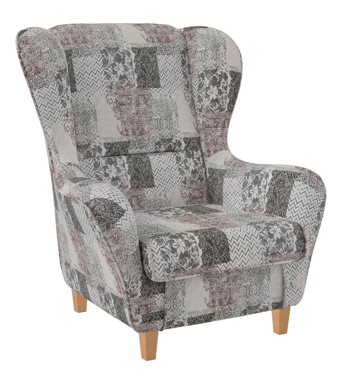OHRENSESSEL Sofia Relaxsessel mit Hockerr | Design Jakarta Perlweiß Rosig - Hellgrau/Grau, Textil (92/68/95cm) - Supellex