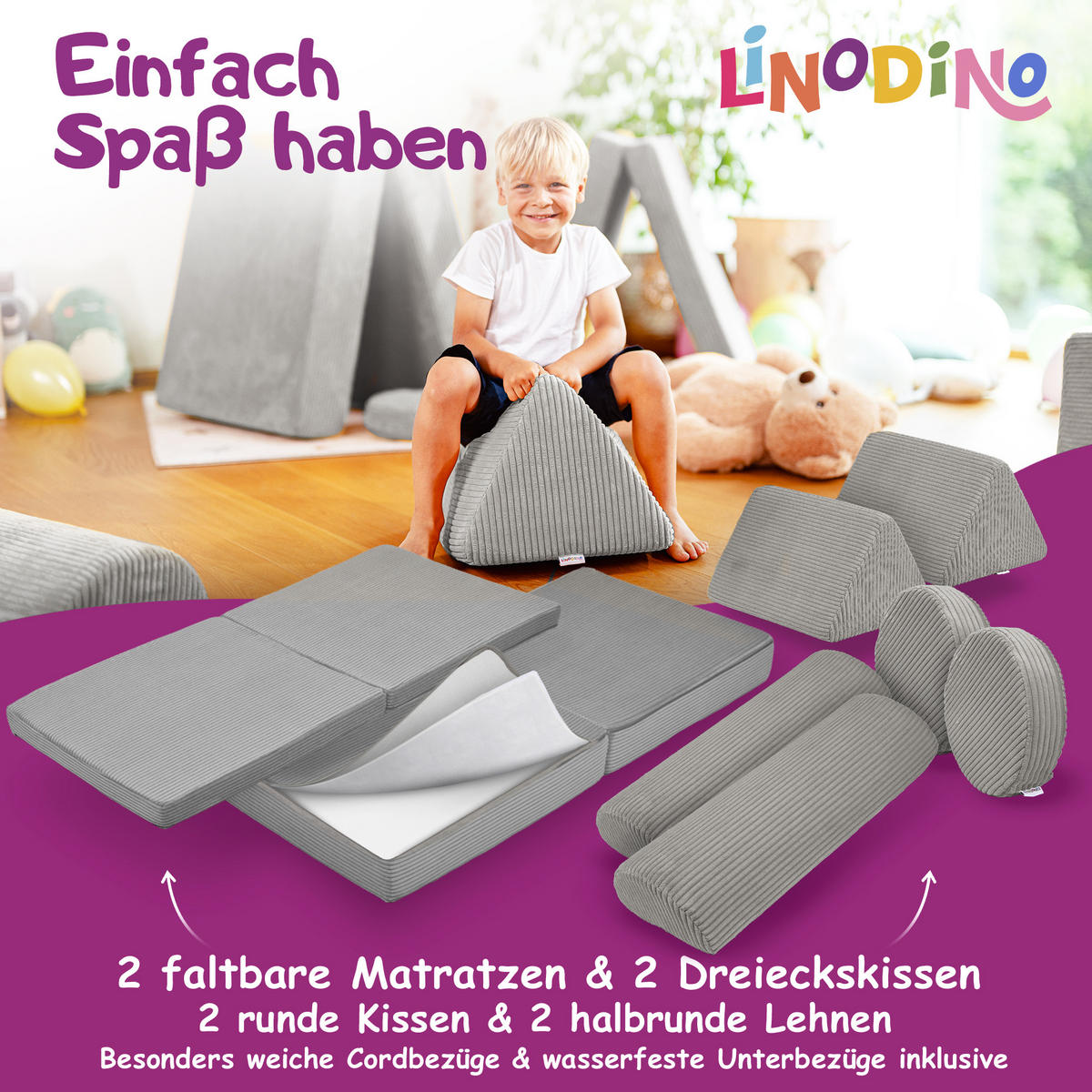 SPIELSOFA Kinder Fantasiewelt 8tlg - Grau, Textil (150/55/66cm) - Linodino