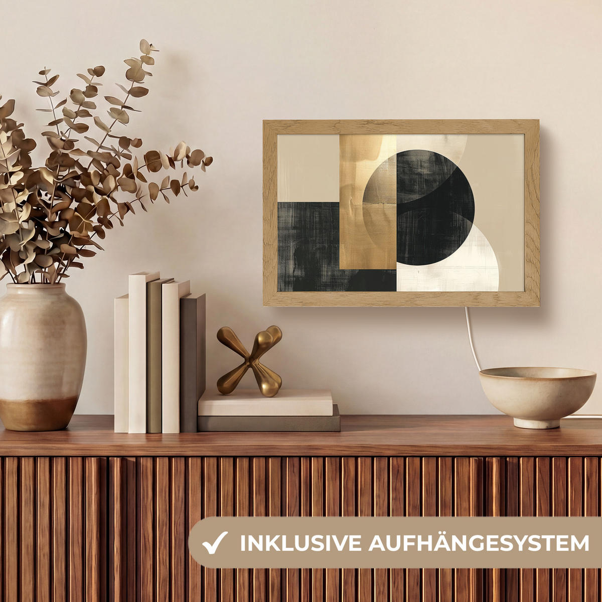 STOLNÍ LAMPA Abstraktní - Moderní - Černá - Zlatá 30x20 cm - béžová, kompozitní dřevo (8/30/20cm) - OnlyWow