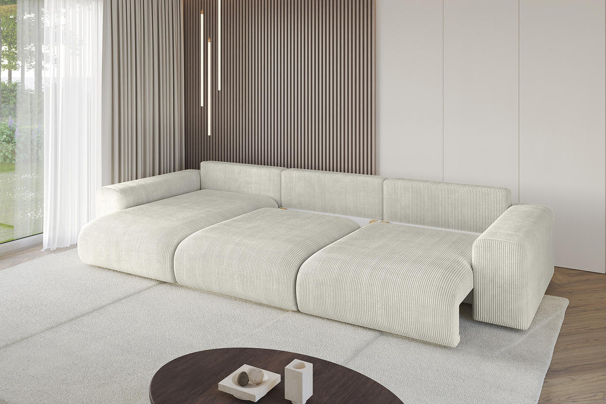 ECKSOFA Ottomane links ESKAR-L 364x176x84 Ecru Cord - Ecru/Schwarz, Holzwerkstoff/Kunststoff (364/176cm) - ALTDECOR