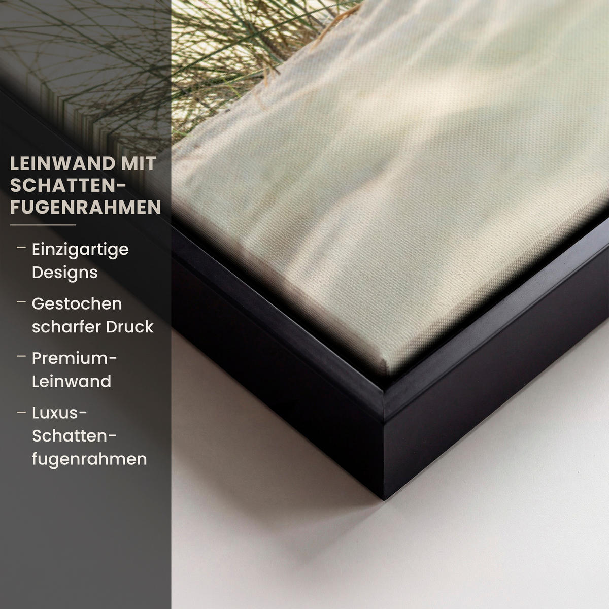 LEINWAND Bilder mit Rahmen - Dünen mit Strandhafer in der Sonne des Nationalparks Schleswig-Holsteinisches Wattenmeer - 70x50 - Creme, Textil (70/50cm) - MuchoWow