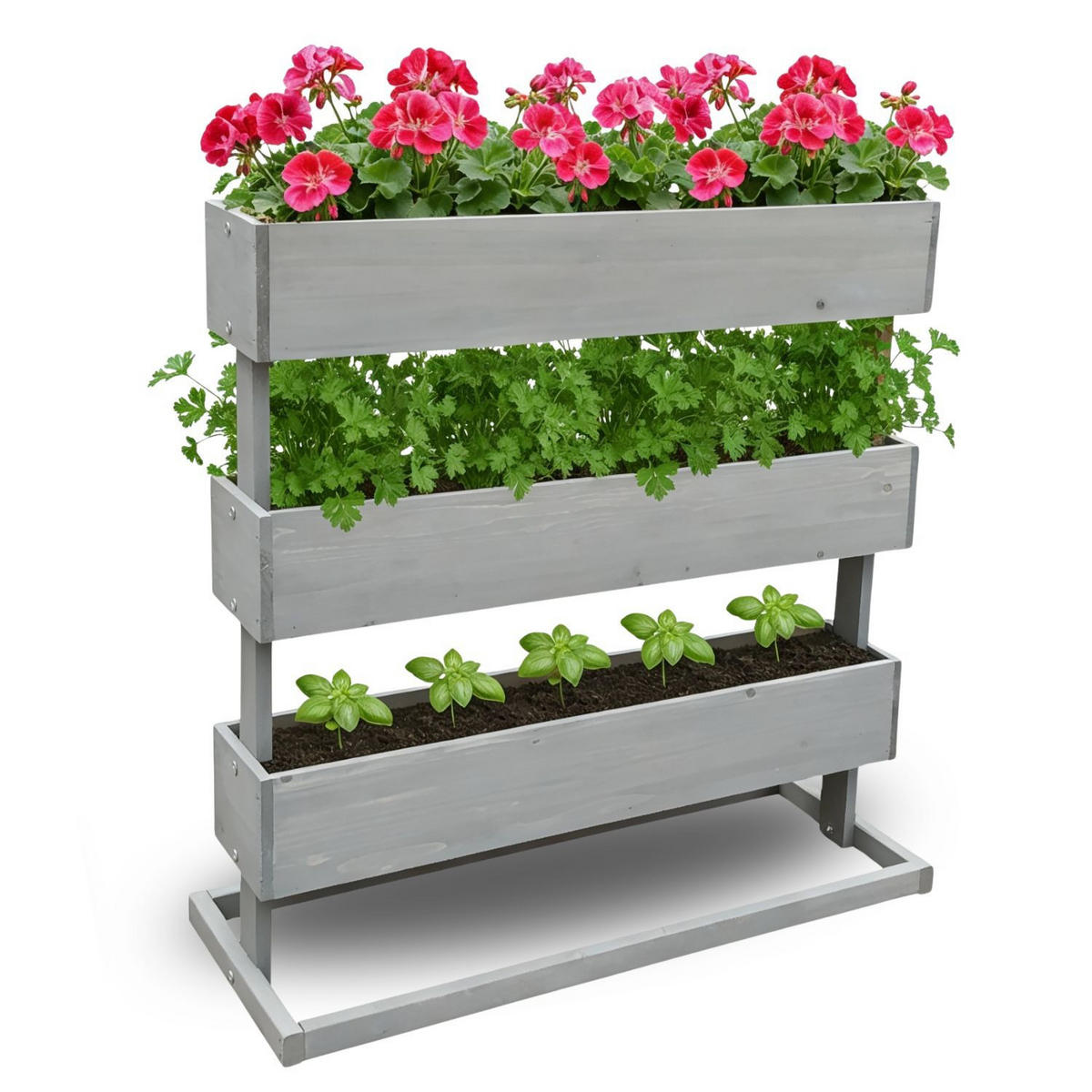 HOCHBEET 3 Etagen Holz Grau 75/30/75 cm - Grau, Holz (30/75/75cm) - Coemo