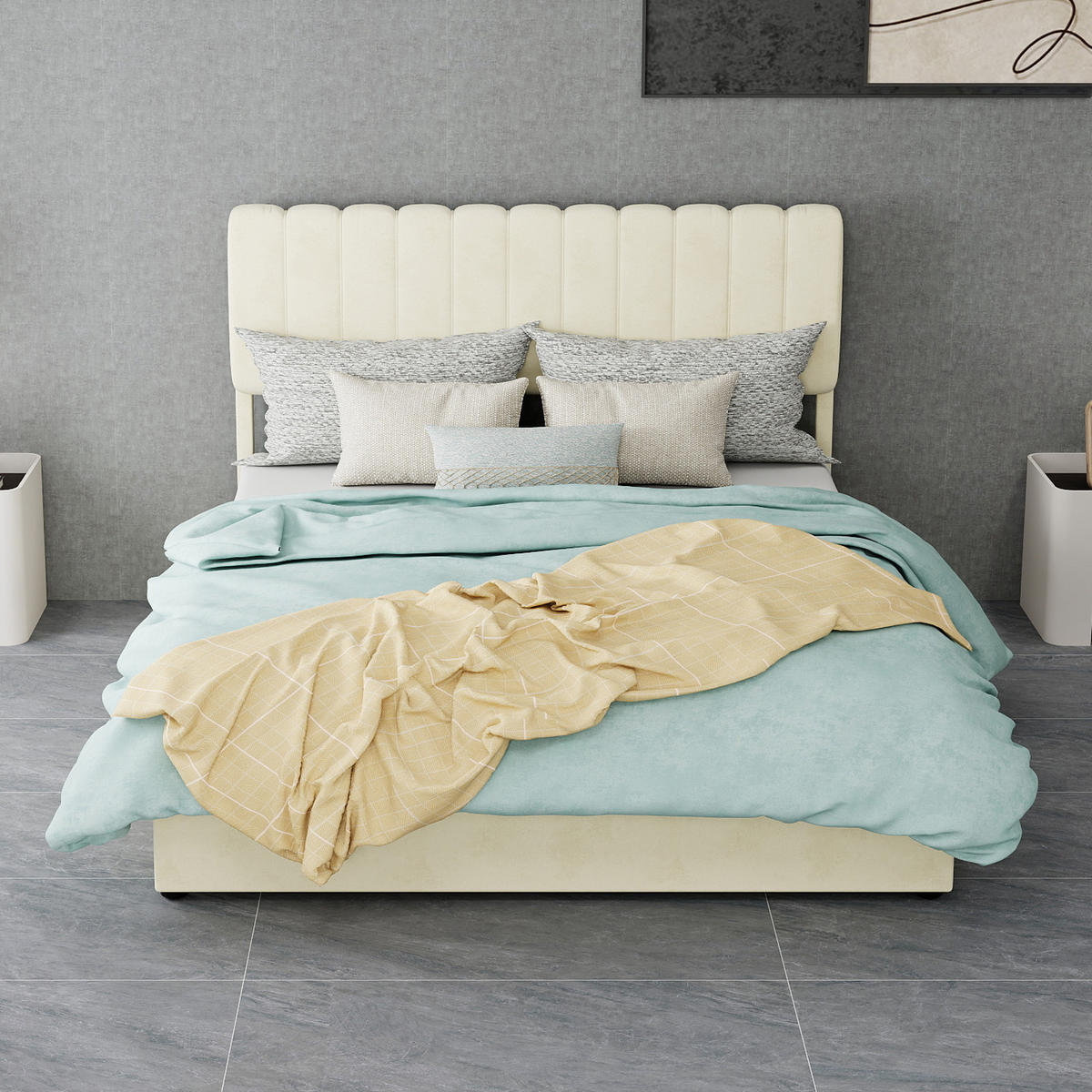 POLSTERBETT 140/200 cm in Beige Samt mit Kopfteil - Modern entspannen - Beige, Holzwerkstoff/Textil (140/200cm) - STILVORA