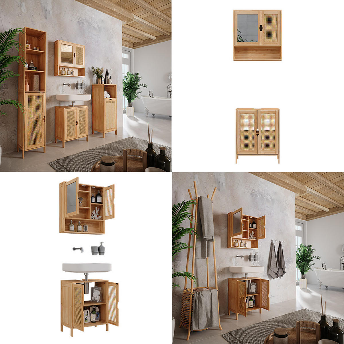 BADMÖBEL-SET Liora Bambus 2 Teile - Grün, Holzwerkstoff (48/60/29cm) - Vicco