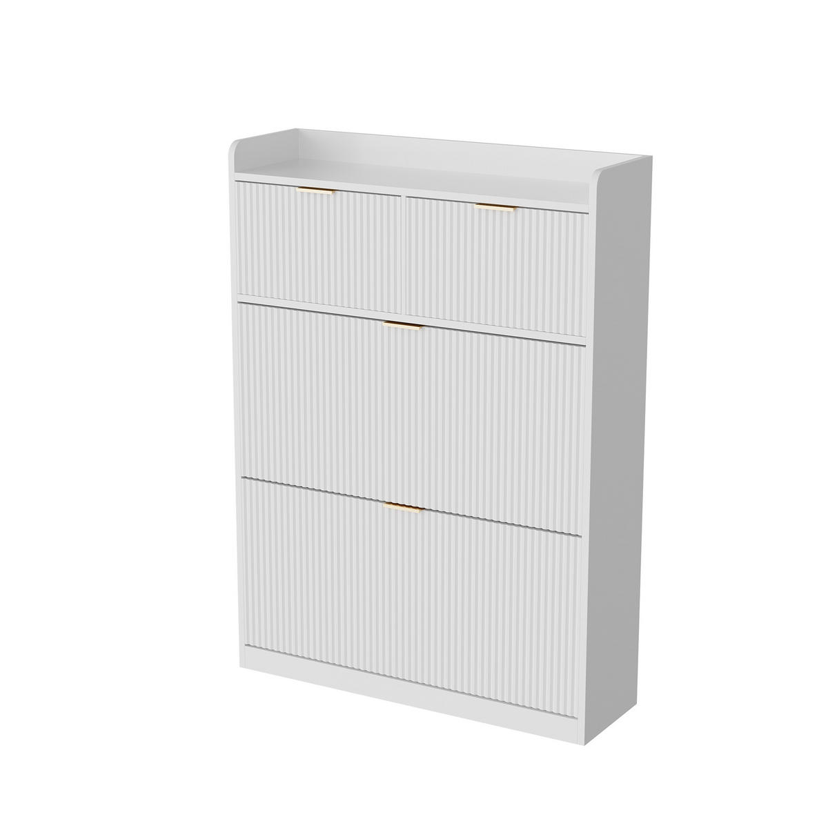 SCHUHSCHRANK mit 2 Schubladen & 2 Klappen, modernes Schuhregal für Flur - Weiß, Holz (80/110/24cm) - Joyfair