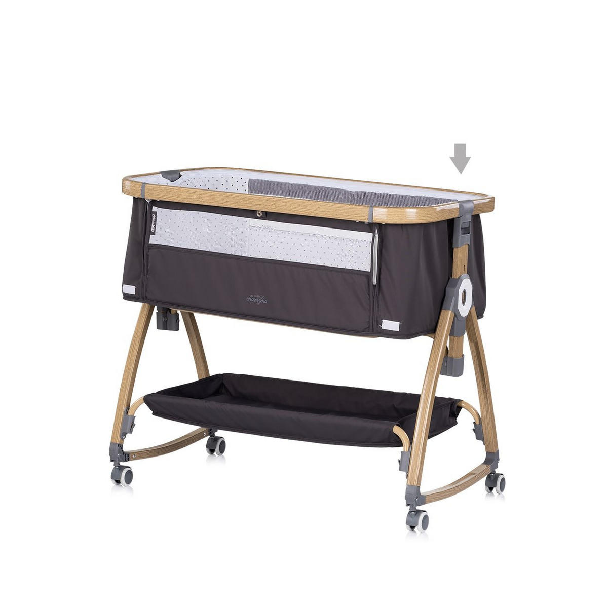 BEISTELLBETT Charisma dunkelgrau 84 x 49 cm, Wiegenfunktion, höhenverstellbar, Anti-Reflux, Moskitonetz - Grau, Metall (49/84cm) - Chipolino