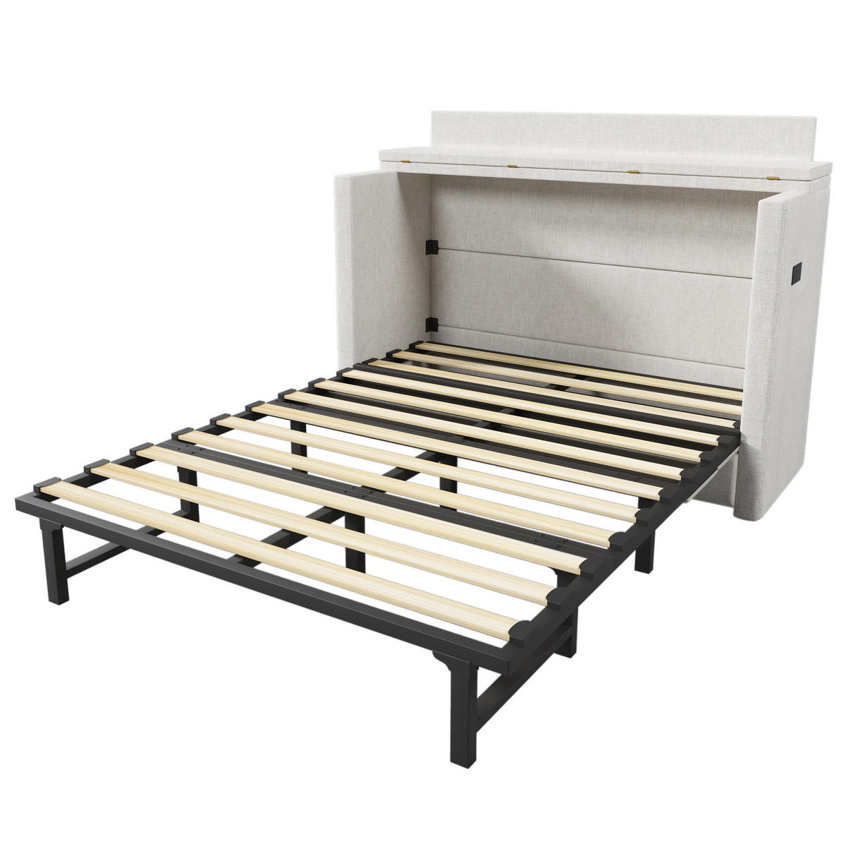 BETT 140/200 cm mit Kopfteil und Schublade – mobiles Schrankbett in Beige - Beige, Textil (140/200cm) - BEAOK