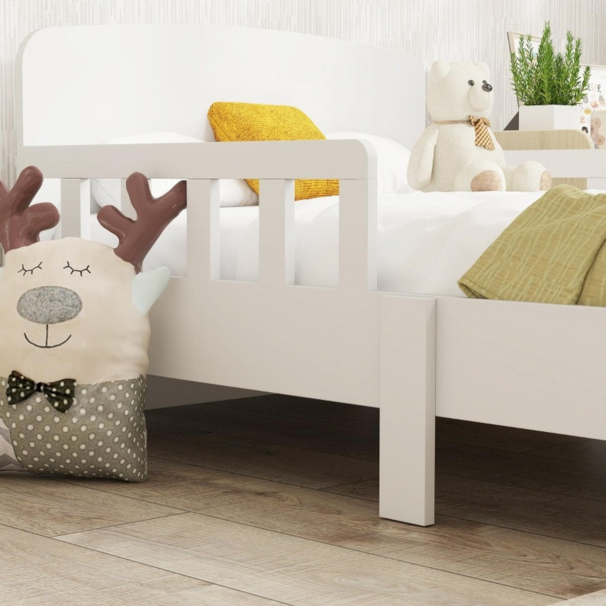 KINDERBETT 140/70 cm aus Holz mit beidseitigen Schutzschienen Weiß - Weiß, Holz (140/70cm) - Modenvie