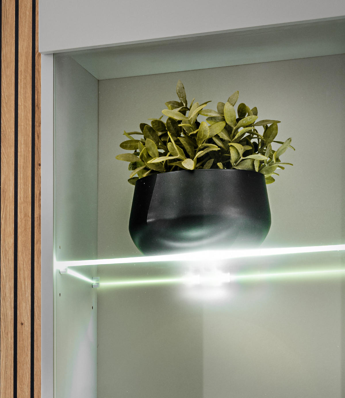 WOHNWAND hellgrau, Eiche Artisan 200 cm, Schrankwand inklusive Beleuchtung und Push-to-Open - Hellgrau/Eiche Artisan, Glas/Holzwerkstoff (200/148/35cm) - Inn.Furn