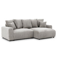 ECKSOFA Calma mit Schlaffunktion und Bettkasten im Bumpy-Design aus weichem Taupe Plüschcord - Ottomane rechts - Taupe/Schwarz, Holz/Kunststoff (140/239cm) - S-Style