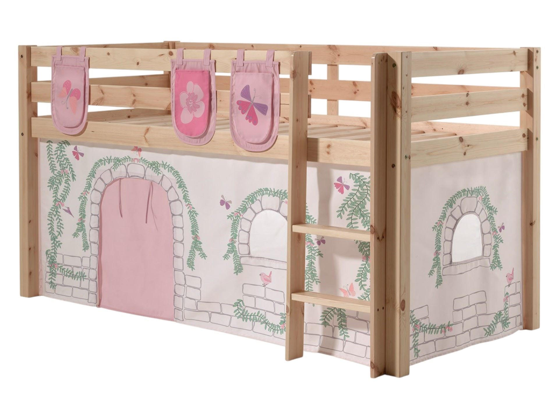 KINDERBETT Karolina 210x114x106 Massivholz Natur Textilset Burg 3 - Hellgrau/Kieferfarben, Holz (90/200cm) - 58aufmkessel