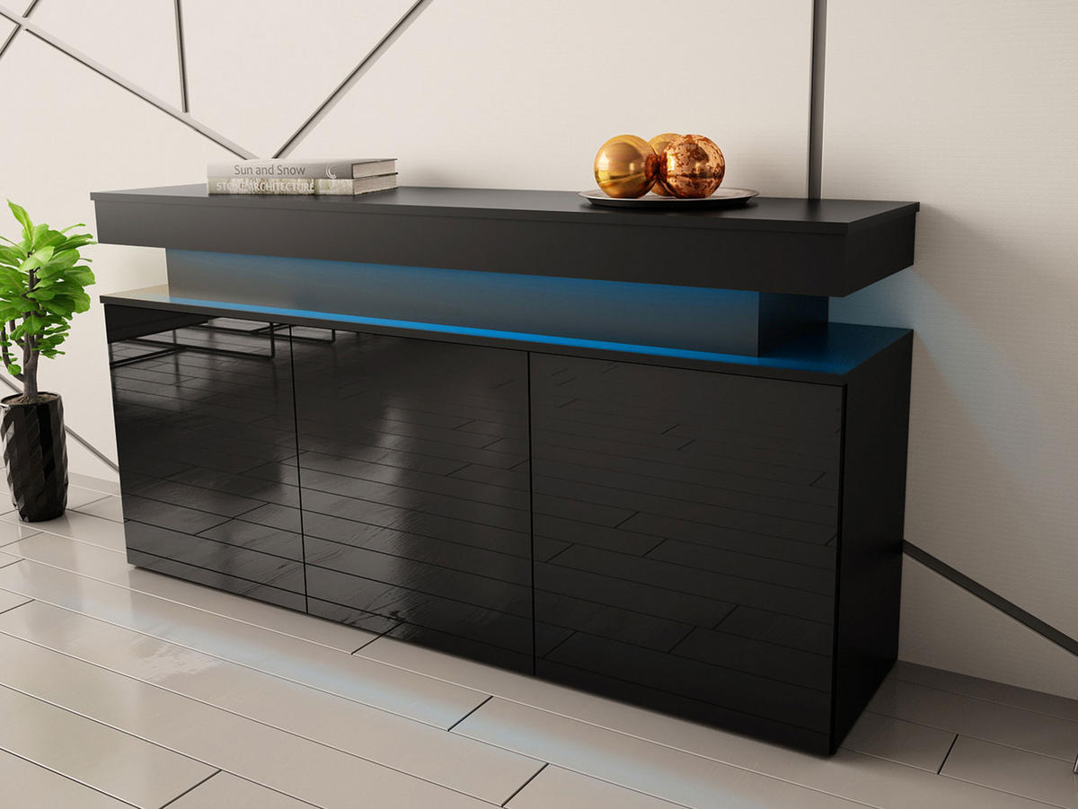 KOMMODE Glossa 3D 160 - Schwarz, Holzwerkstoff/Kunststoff (160/83/39cm) - MIRJAN24