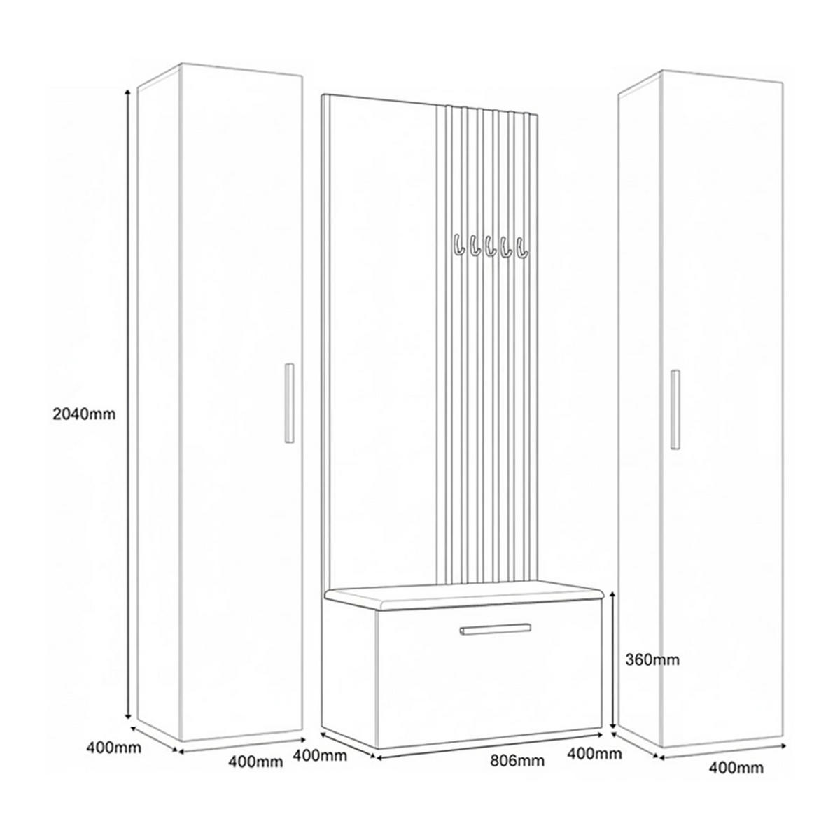 GARDEROBENSCHRANK MODULO 160,6/204/40 cm Modern Garderobe-Set Grau - Schwarz/Grau, Holzwerkstoff (160.6/204/40cm) - MASSENO