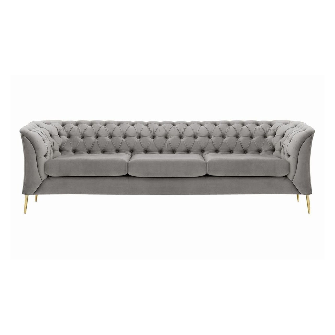 DREISITZER-SOFA Chesterfield Modern-Velluto 15 - Hellgrau, Holz/Textil (248/74/80cm)
