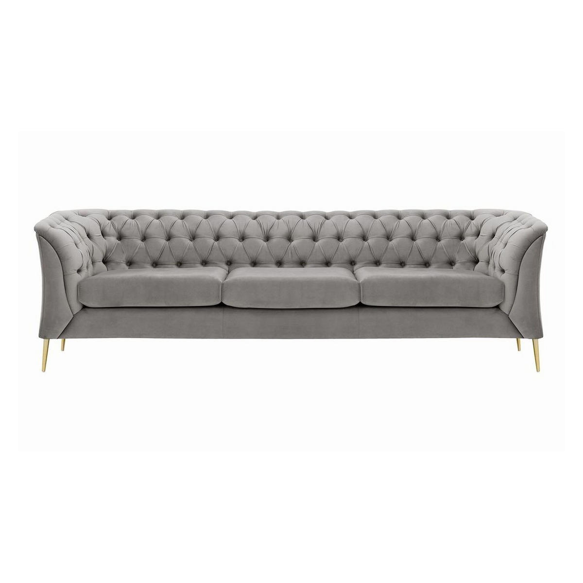 DREISITZER-SOFA Chesterfield Modern-Velluto 15 - Hellgrau, Holz/Textil (248/74/80cm)