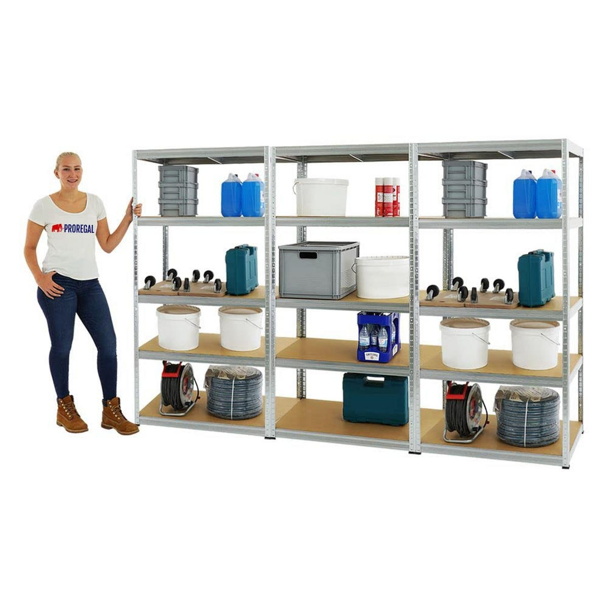 SCHWERLASTREGAL Slim Elephant M 3er-Set mit 3x 180x90x60 cm 5 Ebenen Fachlast 350 kg Verzinkt - Silberfarben, Metall (270/180/60cm) - PROREGAL