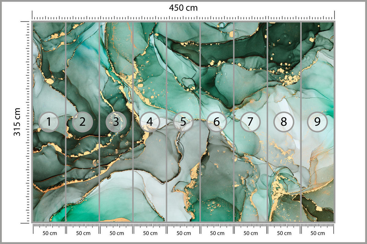 FOTOTAPETE Grüne Abstraktion Marmor Muster 450x315 - Beige/Grau, Papier (450/315cm) - Muralo