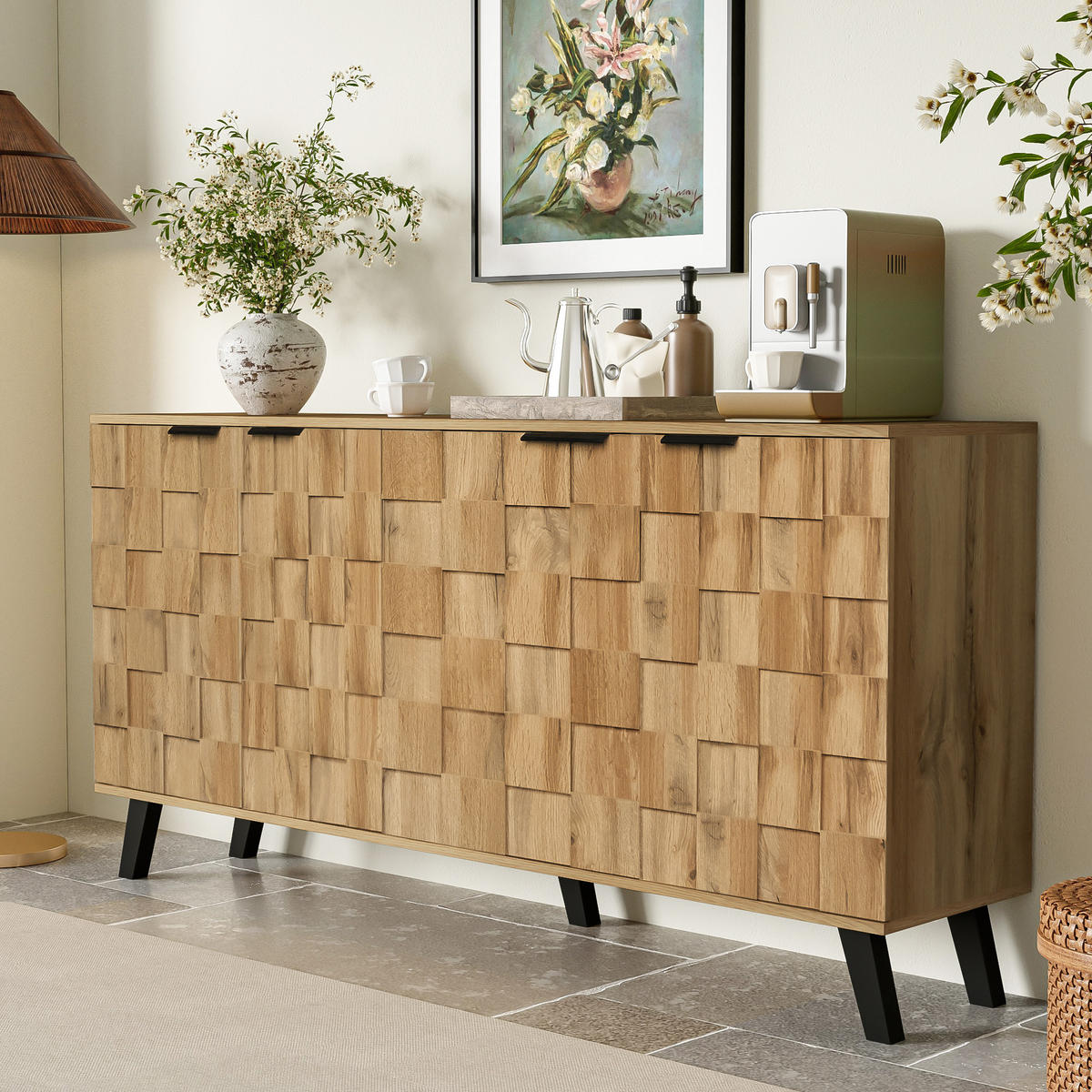 SIDEBOARD 160x35x78 cm 4 Türen - Naturfarben, Holzwerkstoff (160.5/78/35.5cm) - LEBENLANG