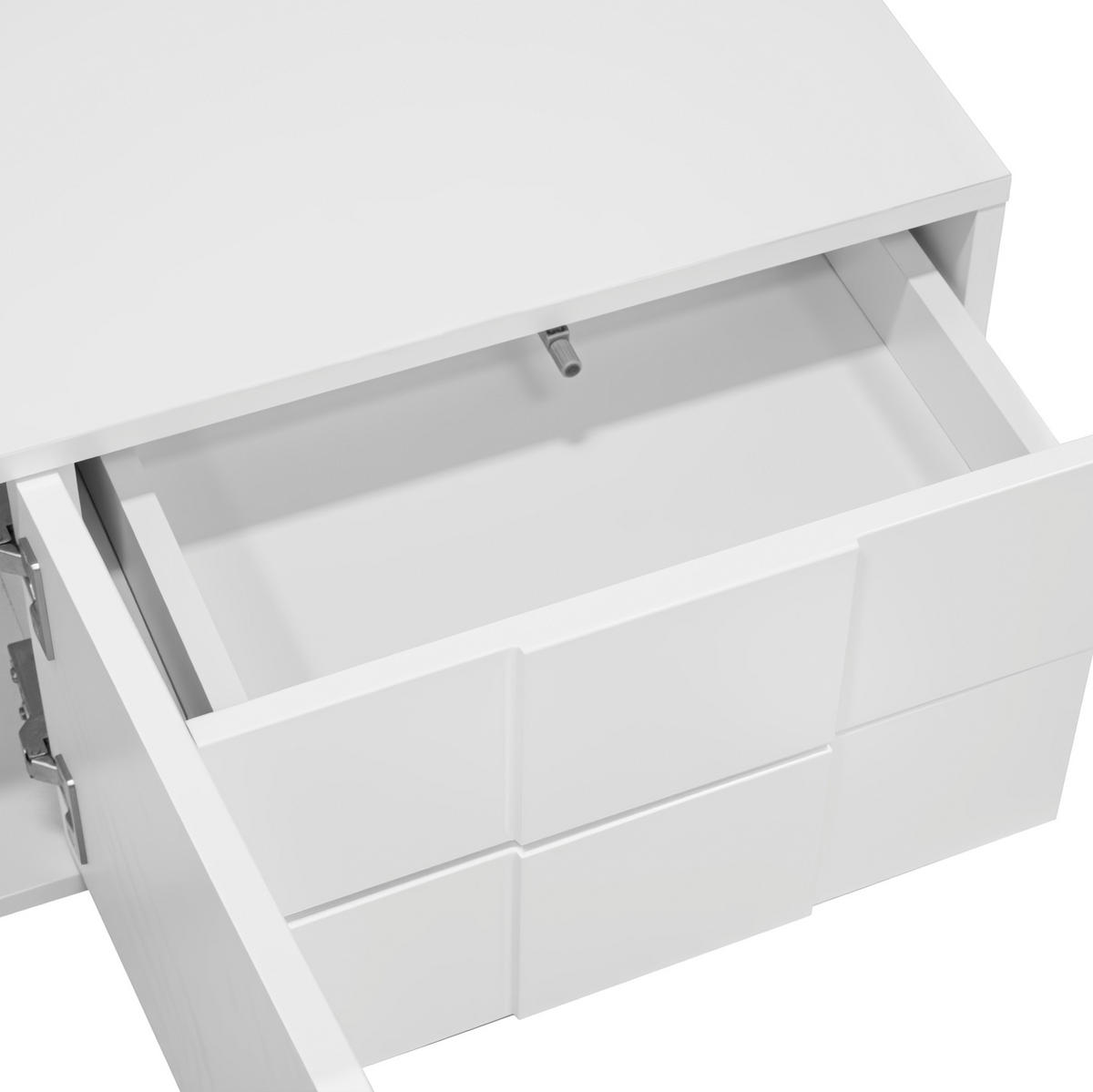 LOWBOARD in Weiß Hochglanz TV-Schrank mit 3 Türen und 2 Schubladen für Wohnzimmer, B170/T30/H30.5 cm - Weiß, Holzwerkstoff/Metall (170/30.5/30cm) - STILVORA