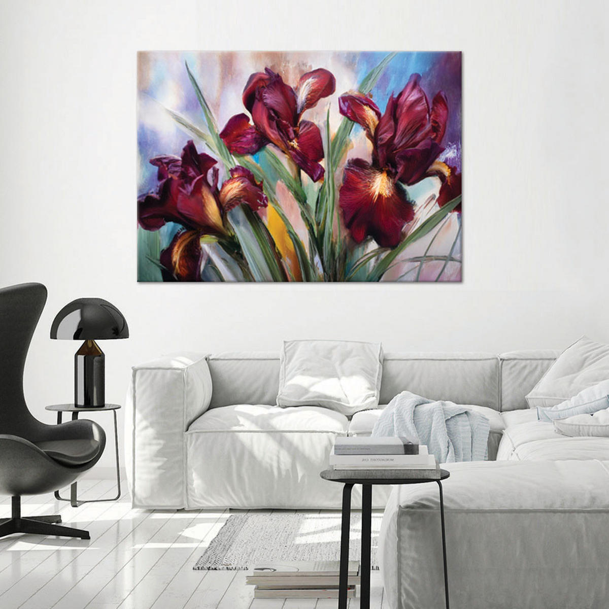 WANDBILD rot bemalte irisblumen - Rot, Textil (60/40cm) - Feeby