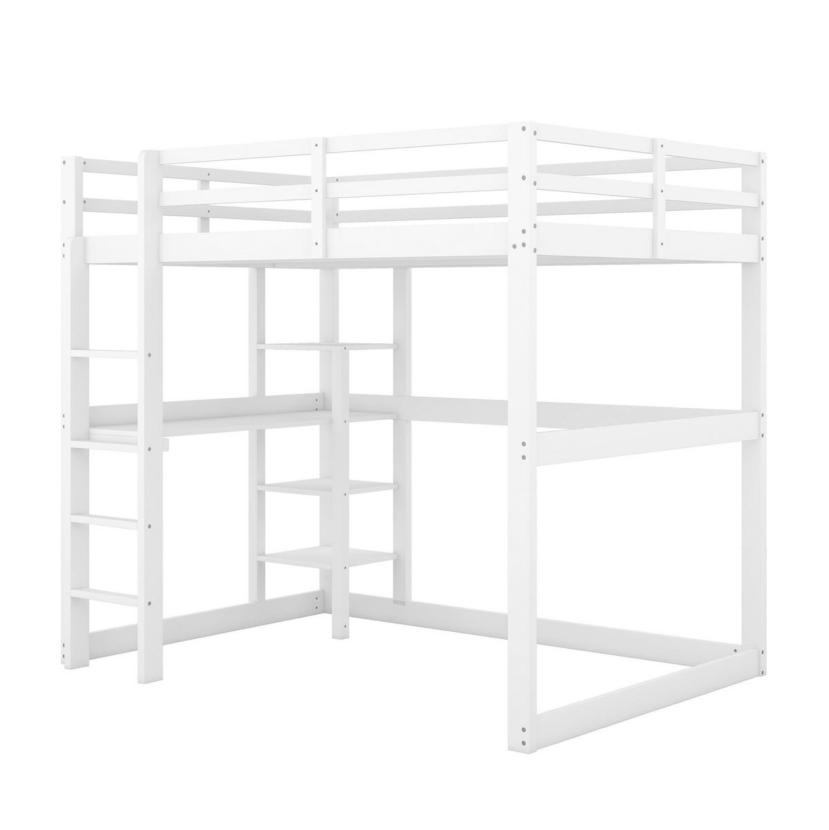 HOCHBETT 140/200 cm mit Stauraum aus Kiefer mit Schreibtisch - Weiß, Holz (140/200cm) - OKWISH