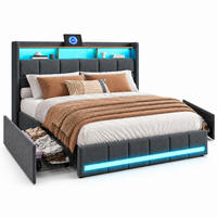 POLSTERBETT,DOPPELBETT 180/200 mit Schubladen und LED&Ladefunktion - Grau, Holz/Textil (180/200cm) - PARAFTA HOME