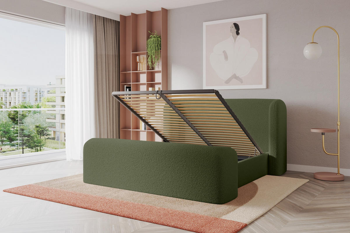 POLSTERBETT mit Bettkasten, Fußteil und Lattenrost, Boxbett ohne Matratze - ESTI-Z 160x200 Grün - Grün, Holzwerkstoff/Textil (160/200cm) - ALTDECOR