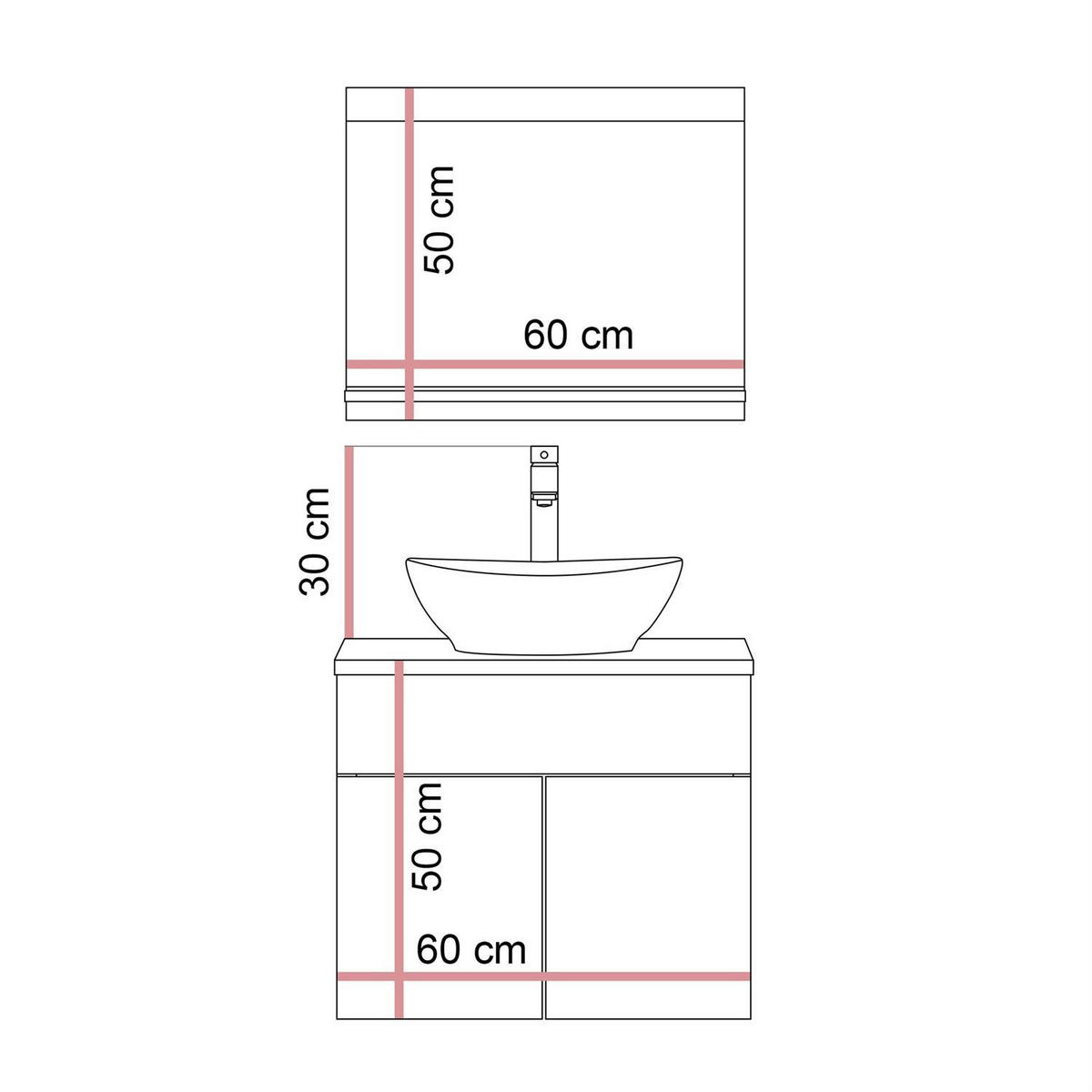 BADMÖBEL-SET LUMIRE LOFT II Wotan Eiche mit Spiegel - Braun, Holzwerkstoff (60/52/46cm) - Lookway