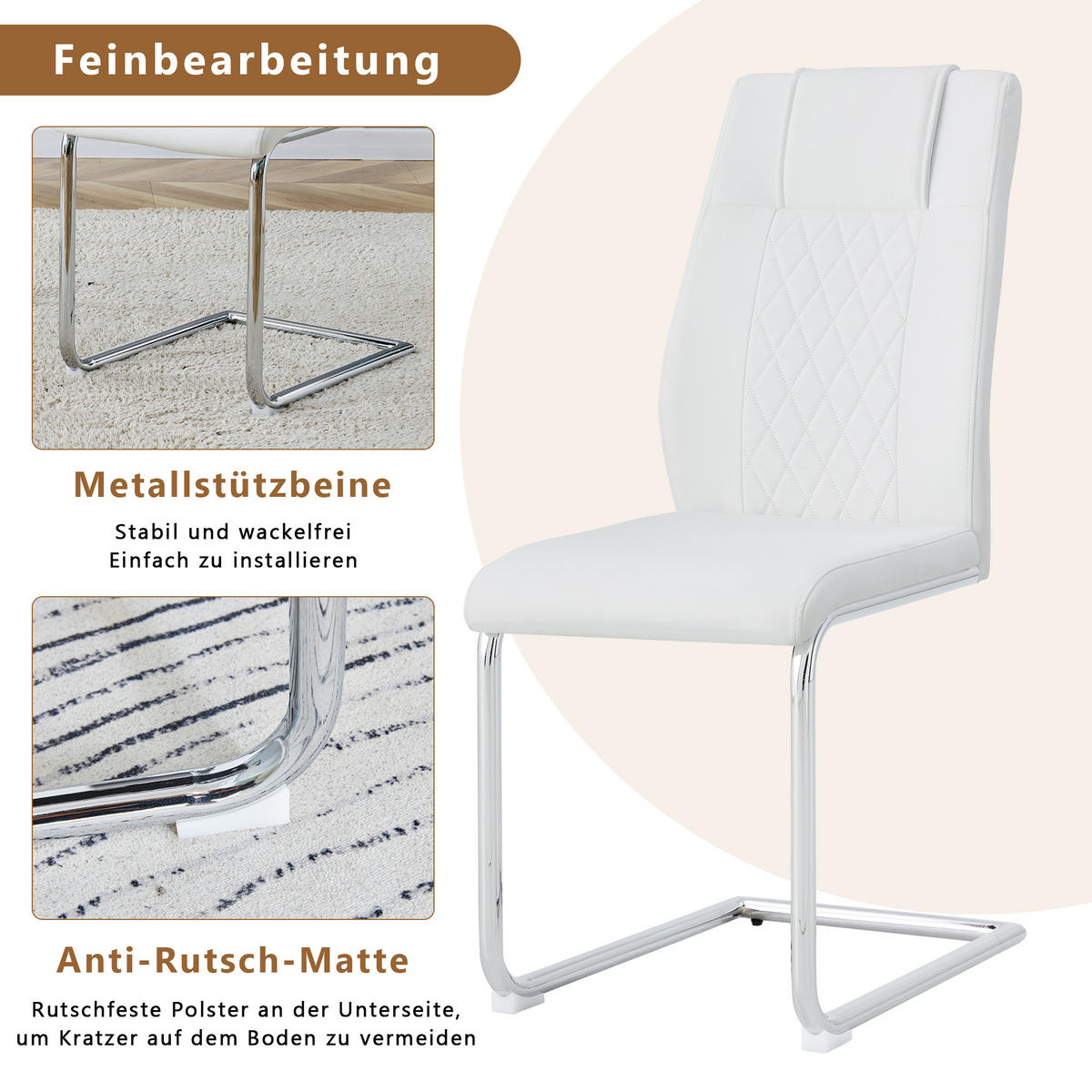 SCHWINGSTUHL DE-36497 4er-Set mit silbernen Metallbeinen Weiß - Silberfarben, Metall (48/97/41cm) - ComfortXL
