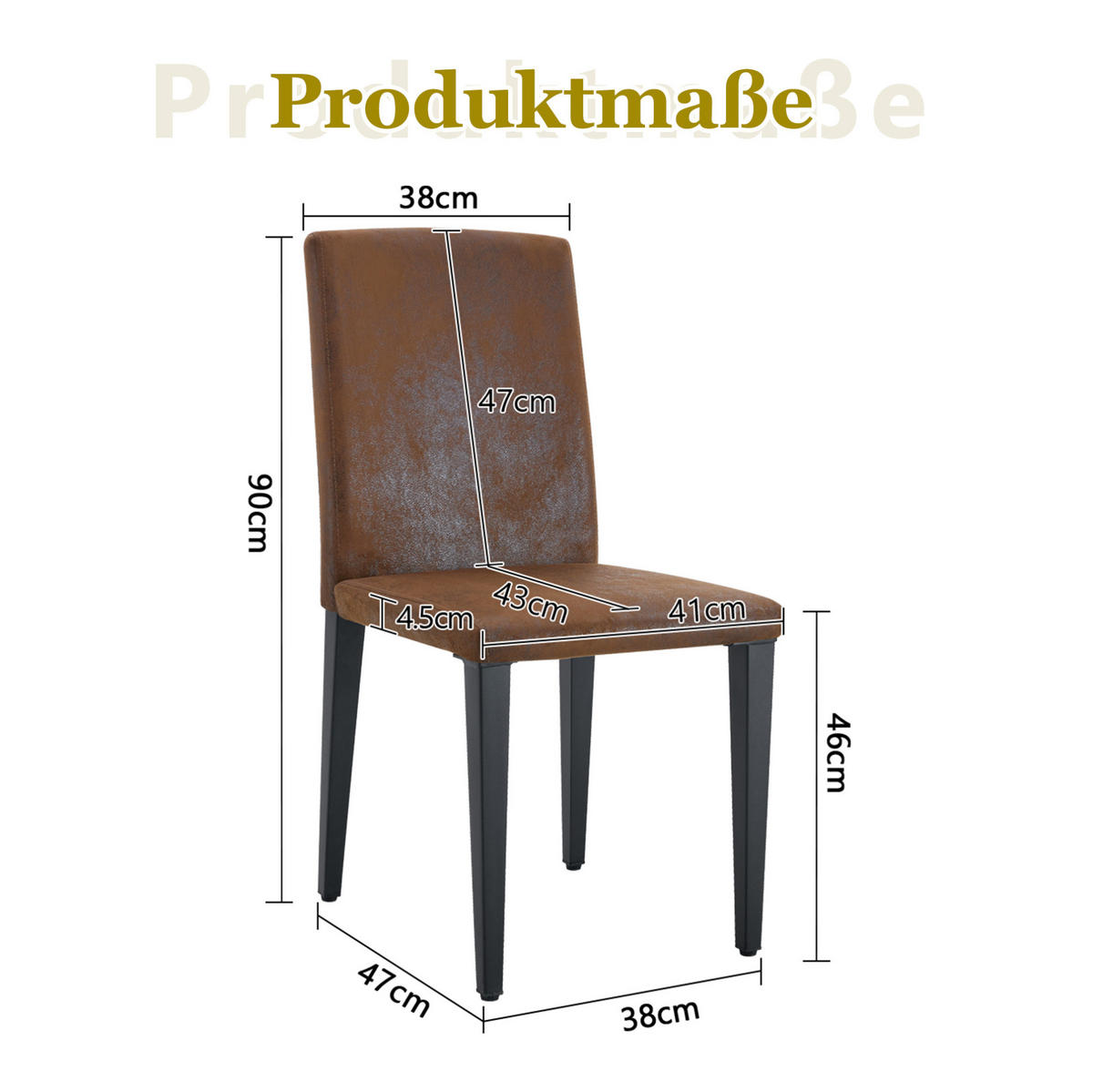 ESSZIMMERSTUHL 4er-Set 90 cm Webstoff Braun Schwarz - Schwarz, Metall (47/90/41cm) - Meubliv