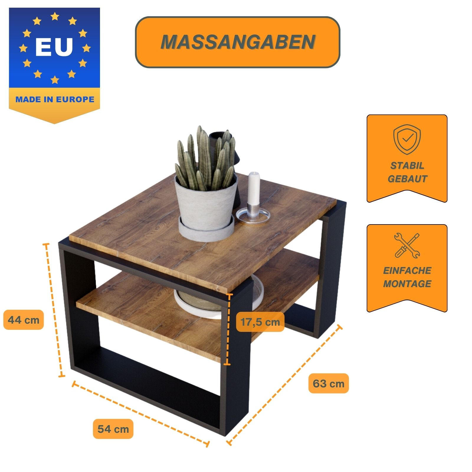 COUCHTISCH Holzwerkstoff rechteckig stabil Nussbaumfarben 44/54/63cm - Nussbaumfarben/Schwarz, Holzwerkstoff (54/63/44cm) - CraftPAK