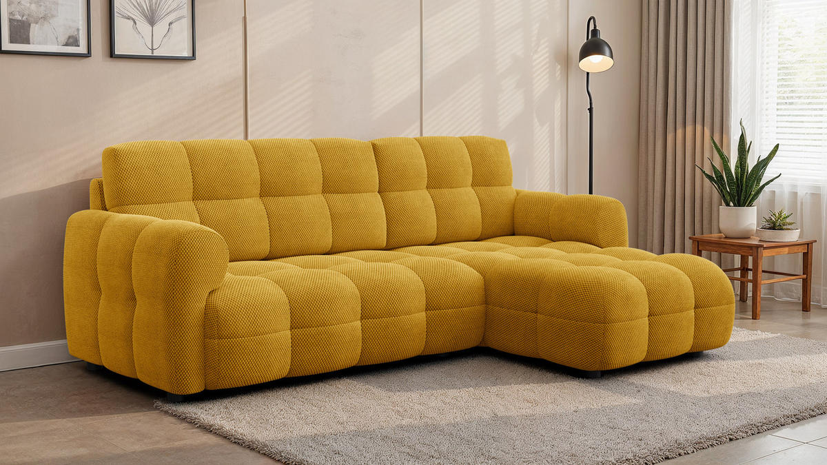 ECKSOFA MELLOW 3-Sitzer, safran - Gelb/Schwarz, Holz/Textil (232/156cm) - Courtois Laville
