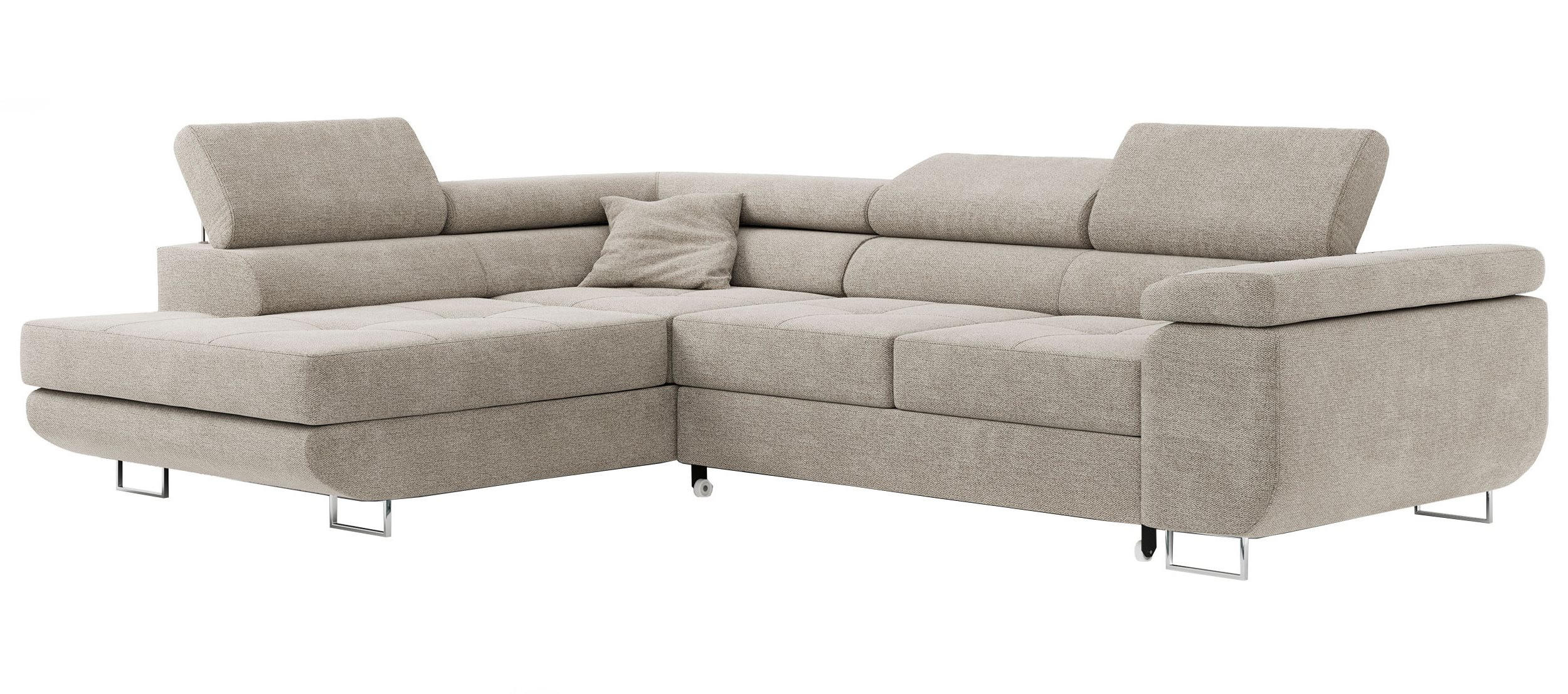 ROHOVÁ SEDAČKA GUSTAW L - Béžová Strukturovaná látka - Levá Strana - stříbrná/béžová, kov/textil (275/205cm) - MKS