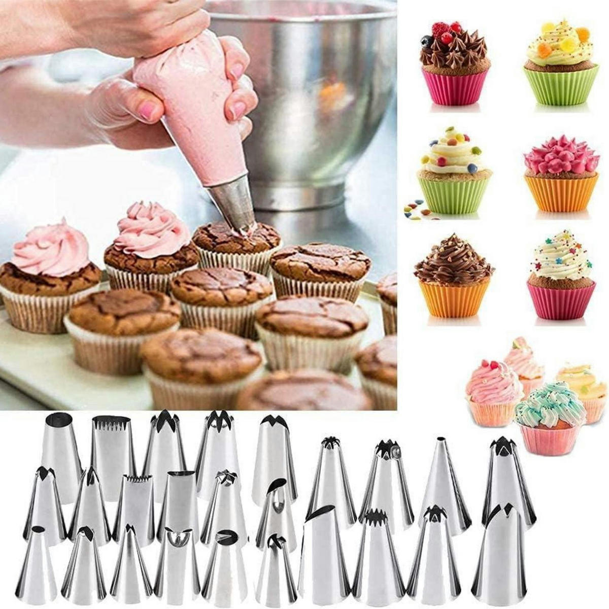 SPRITZBEUTEL Set 37-teilig Edelstahl mit Tüllen und Zubehör - Multicolor, Metall (1.8/3.3/2.5cm)