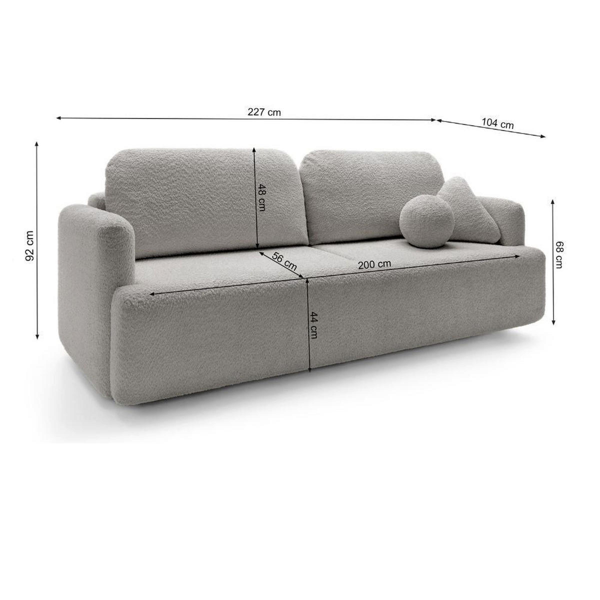SCHLAFSOFA Lambina Dunkelbeige Boucle - Schwarz/Mokka, Kunststoff/Textil (227/92/104cm) - Selsey