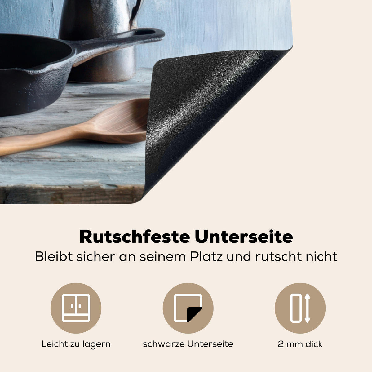 HERDABDECKPLATTE Stilleben - Kräuter - Rustikal Induktionsmatte 77x59 cm - Blaugrau, Kunststoff (77/59/0.2cm) - MuchoWow