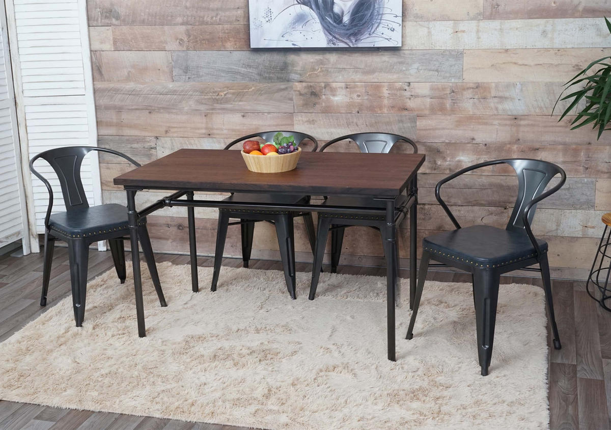 ESSZIMMER-SET Schwarz, Grau - Schwarz/Grau, Holz (120/115/70cm) - MCW
