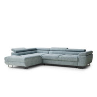 ECKSOFA Concord Hellblau Chenille-Stoff - Links Seite - Schwarz/Hellblau, Holz/Holzwerkstoff (203/277cm) - Maison de Reve