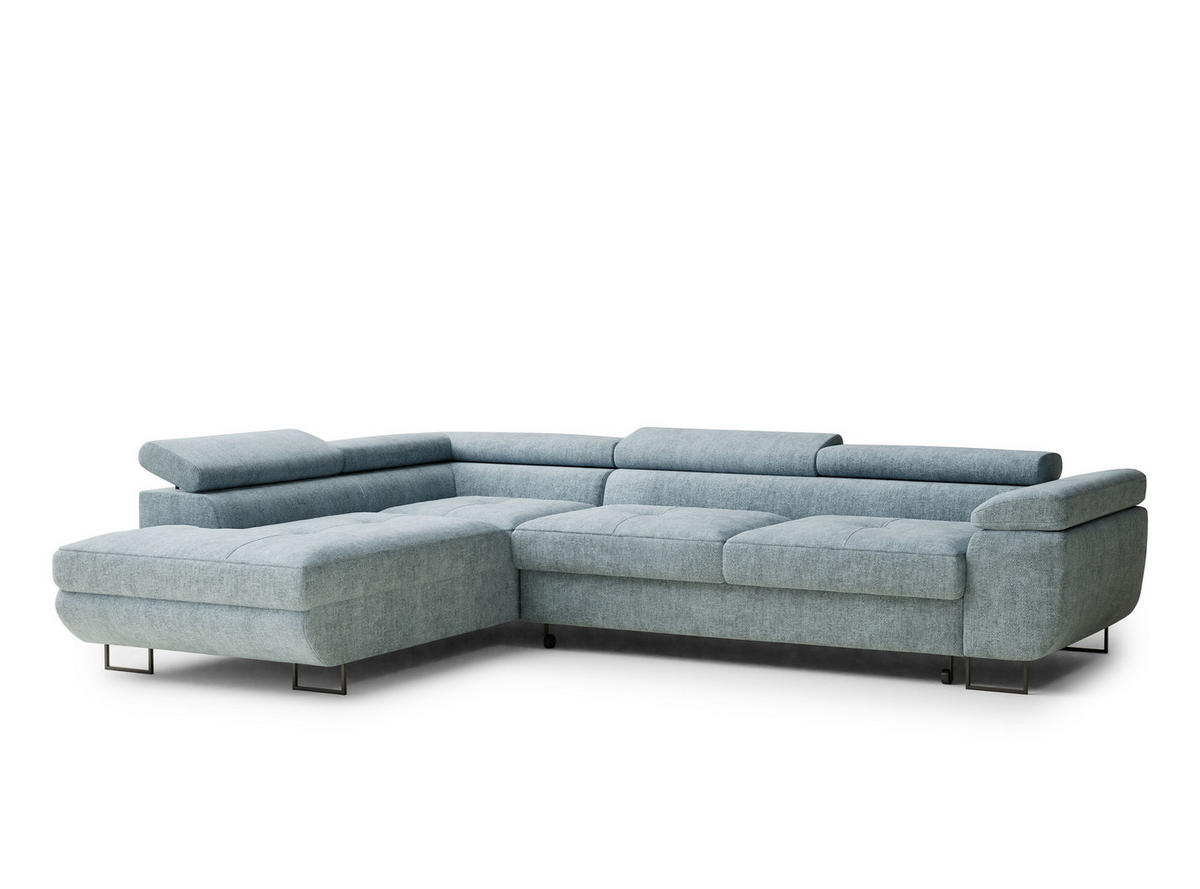 ECKSOFA Concord Hellblau Chenille-Stoff - Links Seite - Schwarz/Hellblau, Holz/Holzwerkstoff (203/277cm) - Maison de Reve