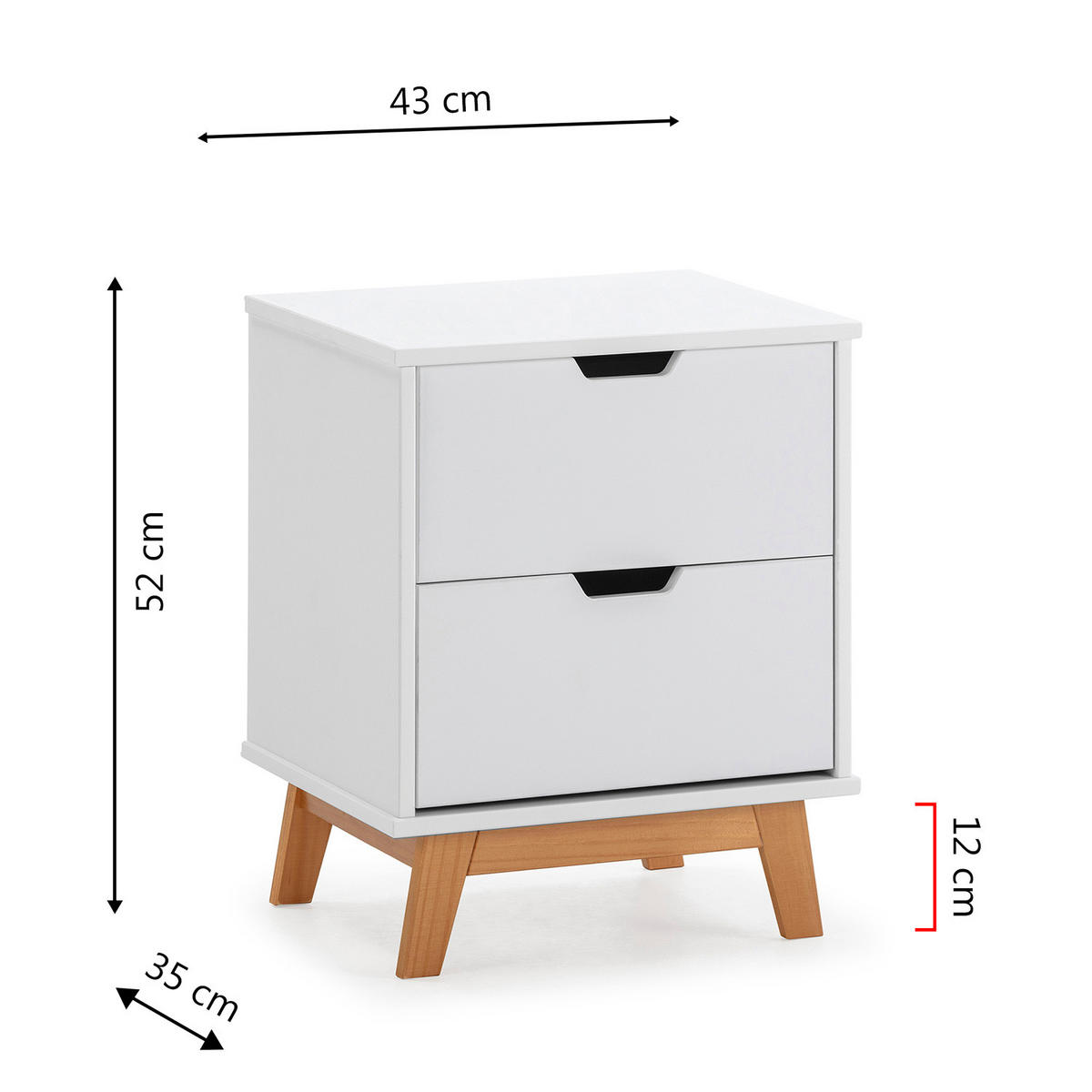 NACHTTISCH Miranda 2 Schubladen Weiß - Weiß, Holz (43/52/35cm) - VS Venta-stock