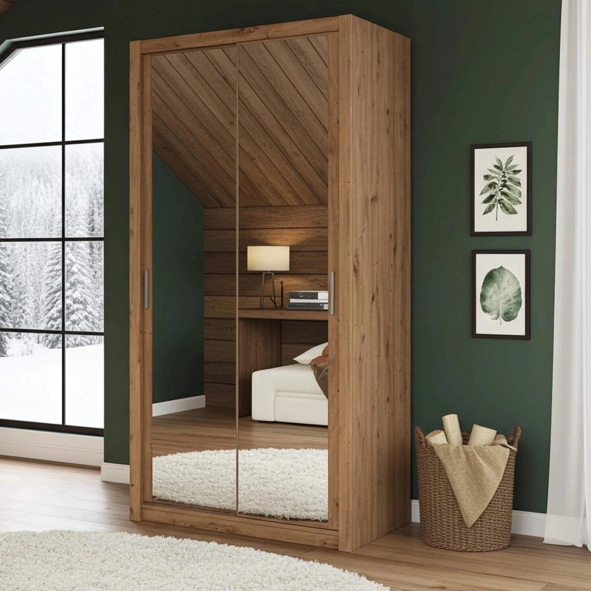 SCHIEBETÜRENSCHRANK Tamiza 120/215/62 mit Spiegel - Silberfarben/Eiche Artisan, Holzwerkstoff/Kunststoff (120/215/62cm) - Ravio