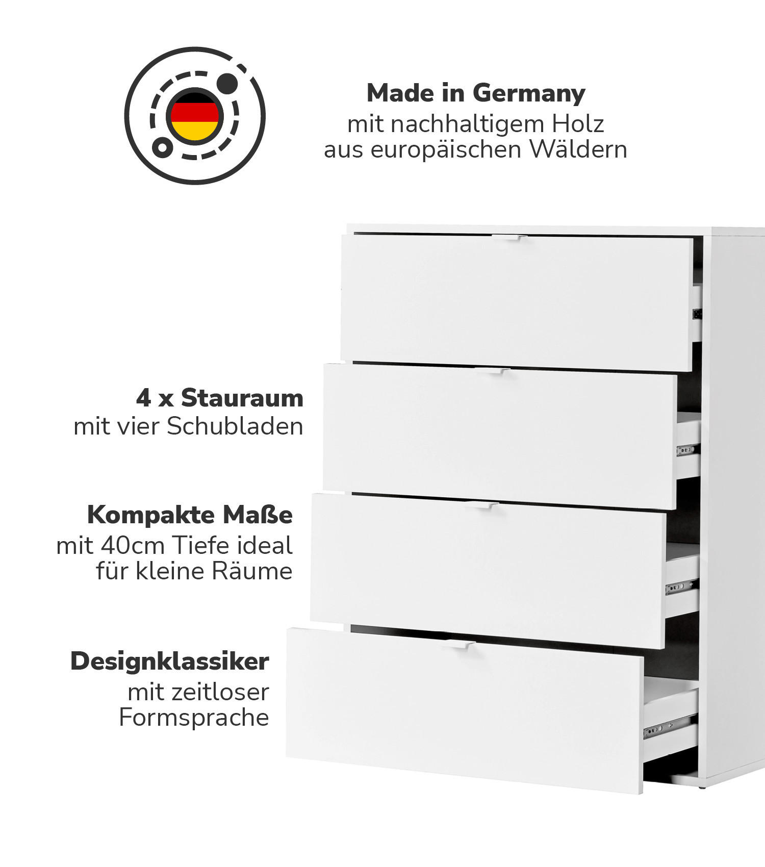KOMMODE Die Stilvolle - Weiß, Holzwerkstoff (80/95/40cm) - Mokebo