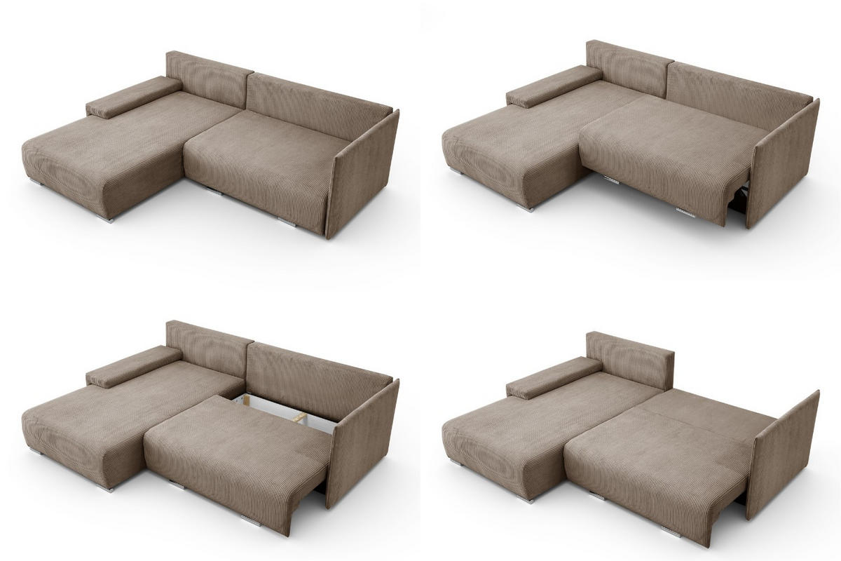 ECKSOFA Lauren L- Form 246 x 188 cm, 4 Sitzer, Bettzeugablage, Sofa, Eckcouch, Cord, links Seite, hellbraun - Hellbraun, Kunststoff (188/246cm) - Margaret Hadas24