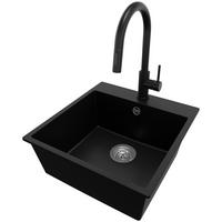 GRANITSPÜLE Riga, 2-er set Schwarz 48/50 cm 1 Becken + Küchenarmatur 40/20 cm + Ablauf-Set ab 50er Unterschrank - Chromfarben/Schwarz, Kunststoff (48/20/50cm) - Primagran