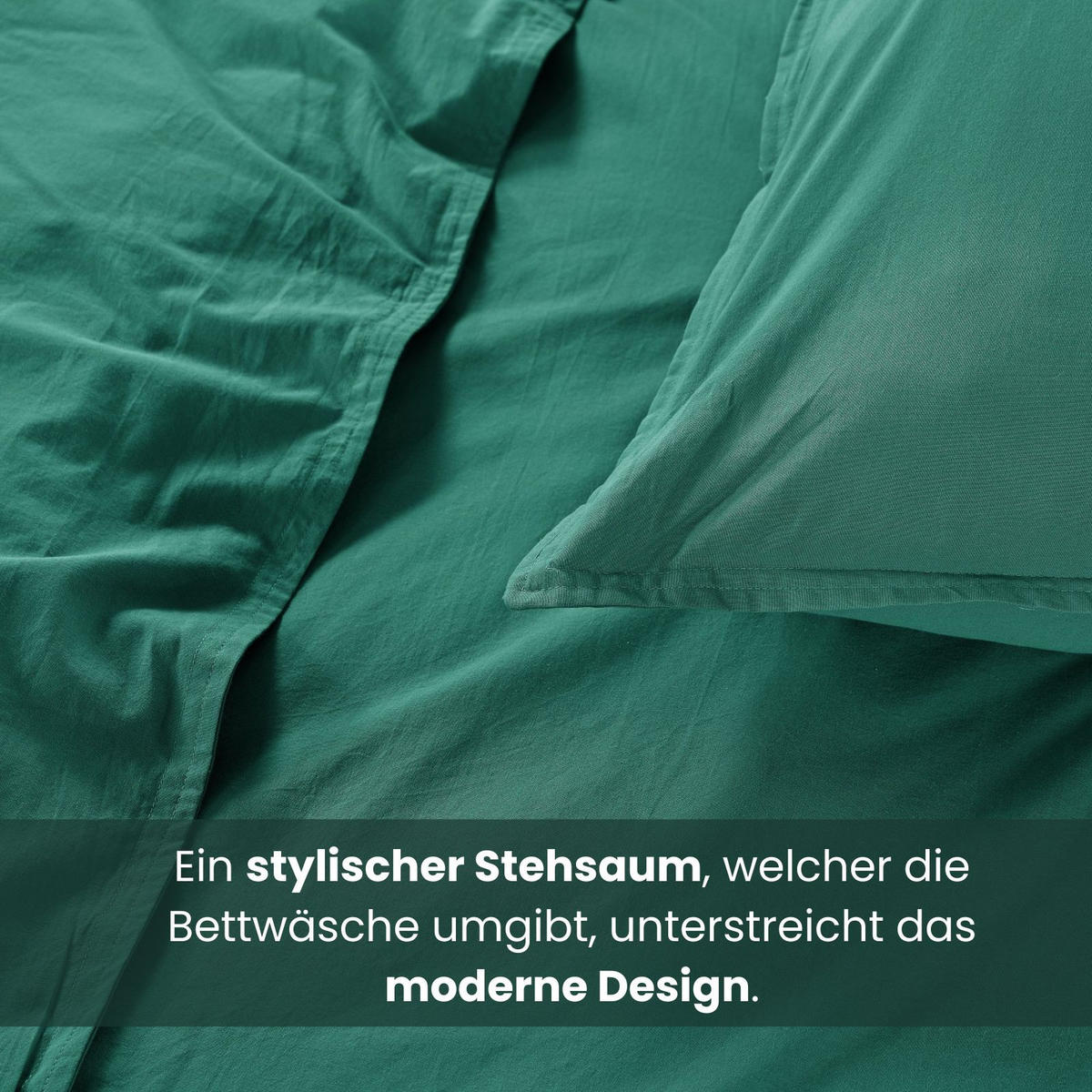 BETTWÄSCHE Stone Washed tannengrün 155/220 cm 100% Baumwolle Used-Effekt mit Stehsaum - Grün, Textil (155/220cm) - wometo