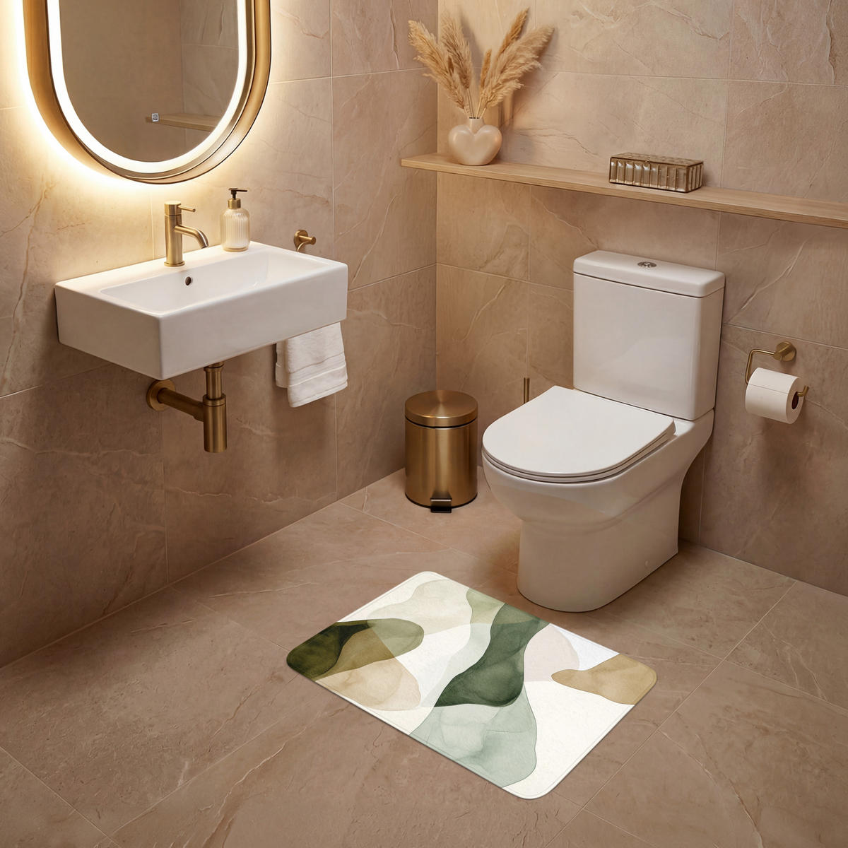 WC-VORLEGER Japandi - Abstrakt - Grün Toilettenvorleger 60x40 cm - Grün, Kunststoff/Textil (60/1cm) - OnlyWow